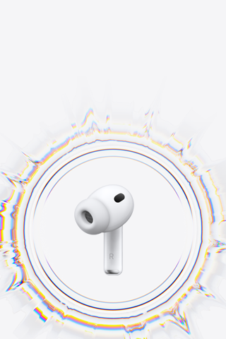 AirPods Pro 3 kabelloser In-Ear Kopfhörer mit Ohreinsatz umgeben von runden Schallwellen