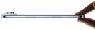 Ein iPhone Air wird zwischen Daumen und Zeigefinger gehalten, Seitenansicht, Farbe Himmelblau, sehr dünnes Profil