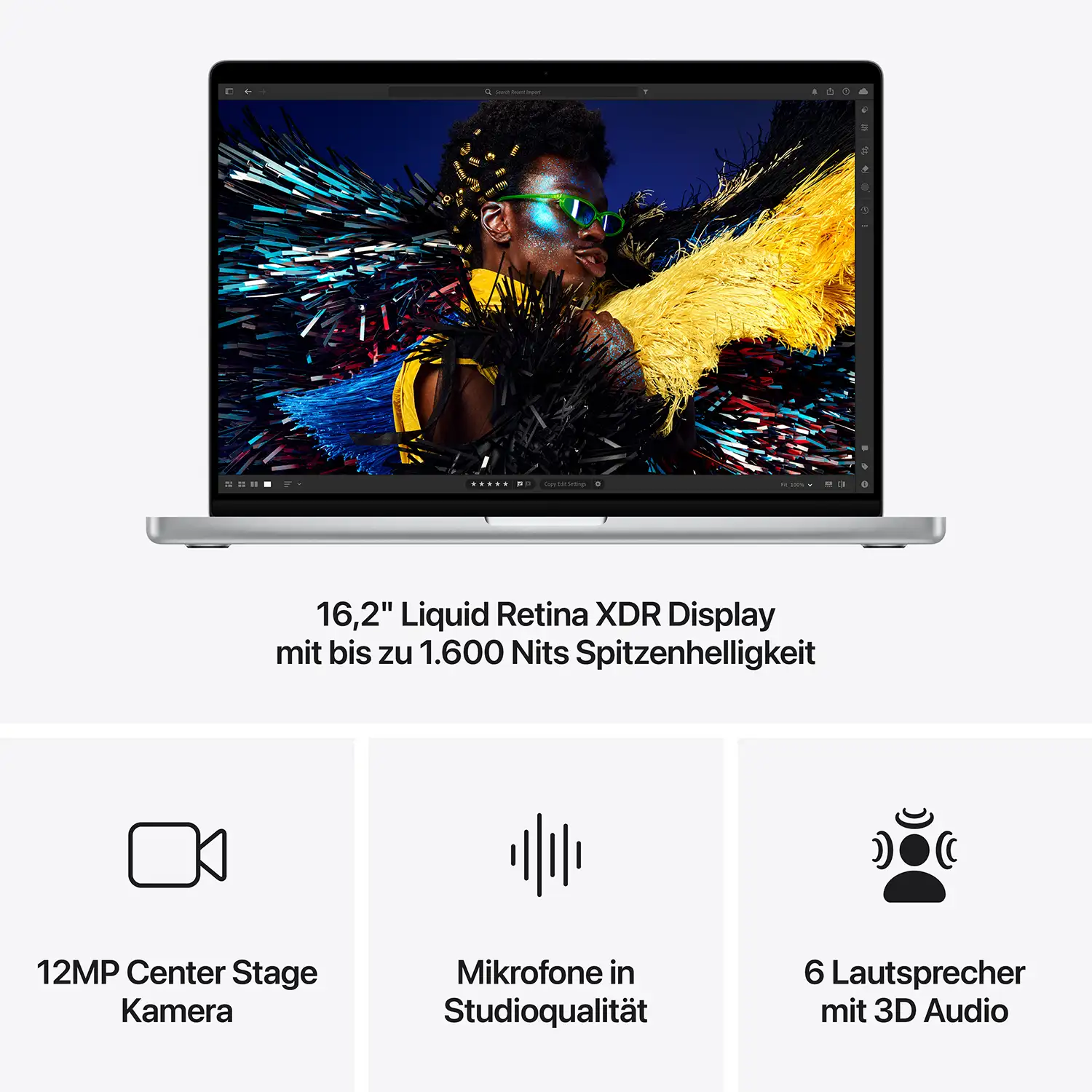 Macbook pro 16 inch m4 pro or max chip silber ansicht 6